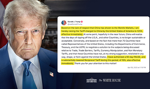 U-Turn: Trump Offers 90-Day Tariff Relief to Allies, On China it goes Up to 125%