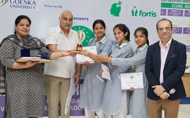 Bal Bharti School, Ludhiana- Winners of PSYCH-ED 2025 Zonal Finals for Punjab Region along with Dr Samir Parikh, Chairperson – Fortis National Mental Health Program, Fortis Healthcare Limited and Mr Ashish Bhatia, COO, Region North and East, Fortis Healthcare Limited.