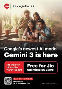 Jio Upgrades Gemini Pro Offer: Free Gemini 3 Access Extended to ALL Unlimited 5G Users